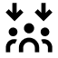 Icon showing three people figures with two downward arrows pointing at the left and right figures, suggesting focus, selection, or teamwork within a group.