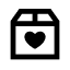 A black icon of a box with a heart symbol in the center, suggesting love, care, or donation.
