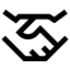 Black and white icon of two stylized hands shaking, symbolizing agreement, partnership, or teamwork.